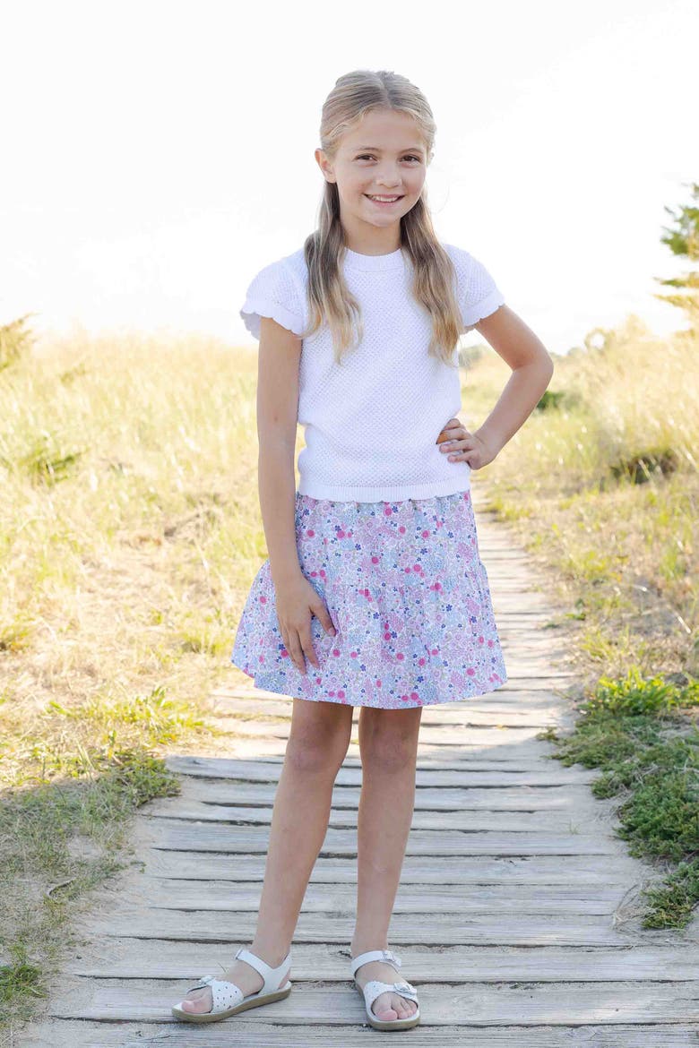 Short Sleeve Sweater with Scallop Edges, Alternate, color, White