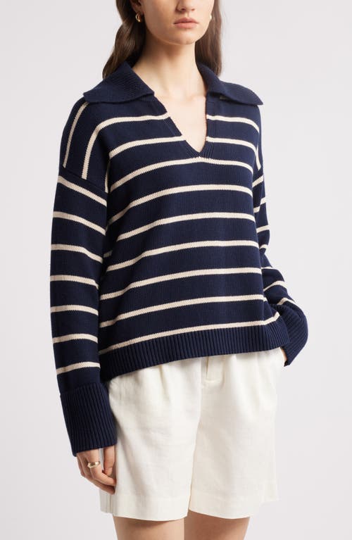 Nordstrom Stripe Cotton & Cashmere Sweater In Navy Night- Beige Beach Stripe