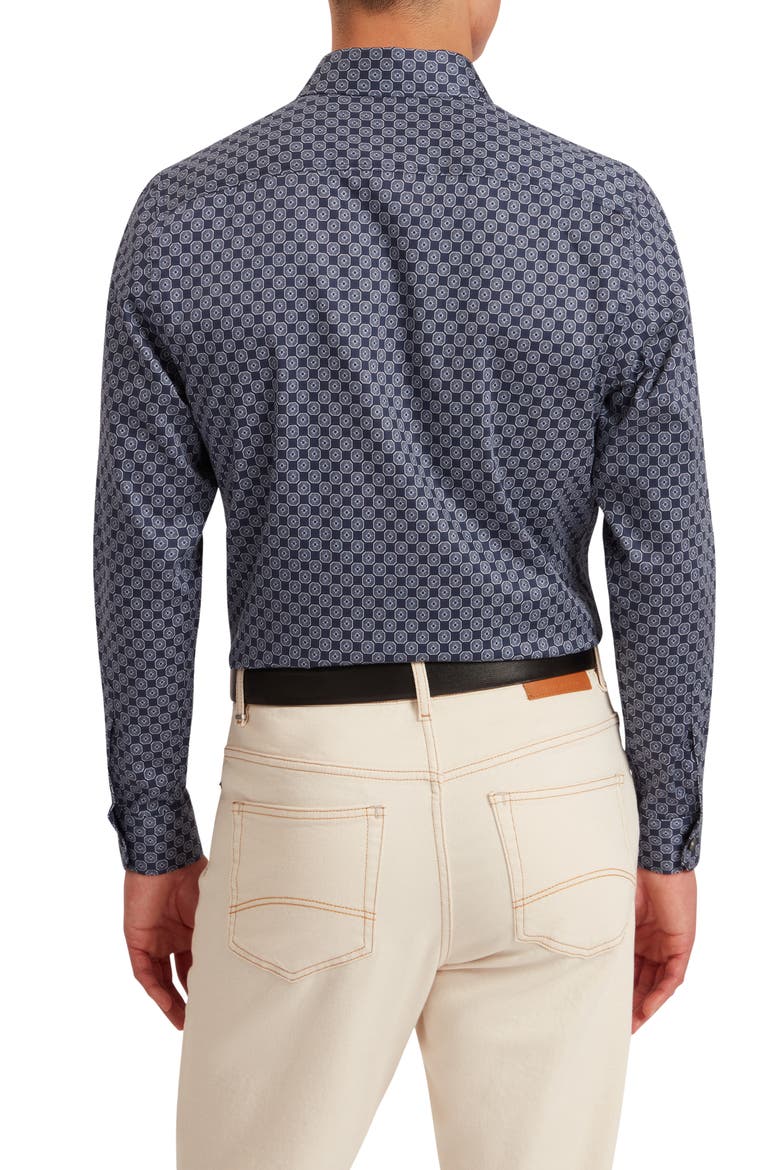 Sef Slim Fit Print Cotton Button-Up Shirt, Alternate, color, NAVY