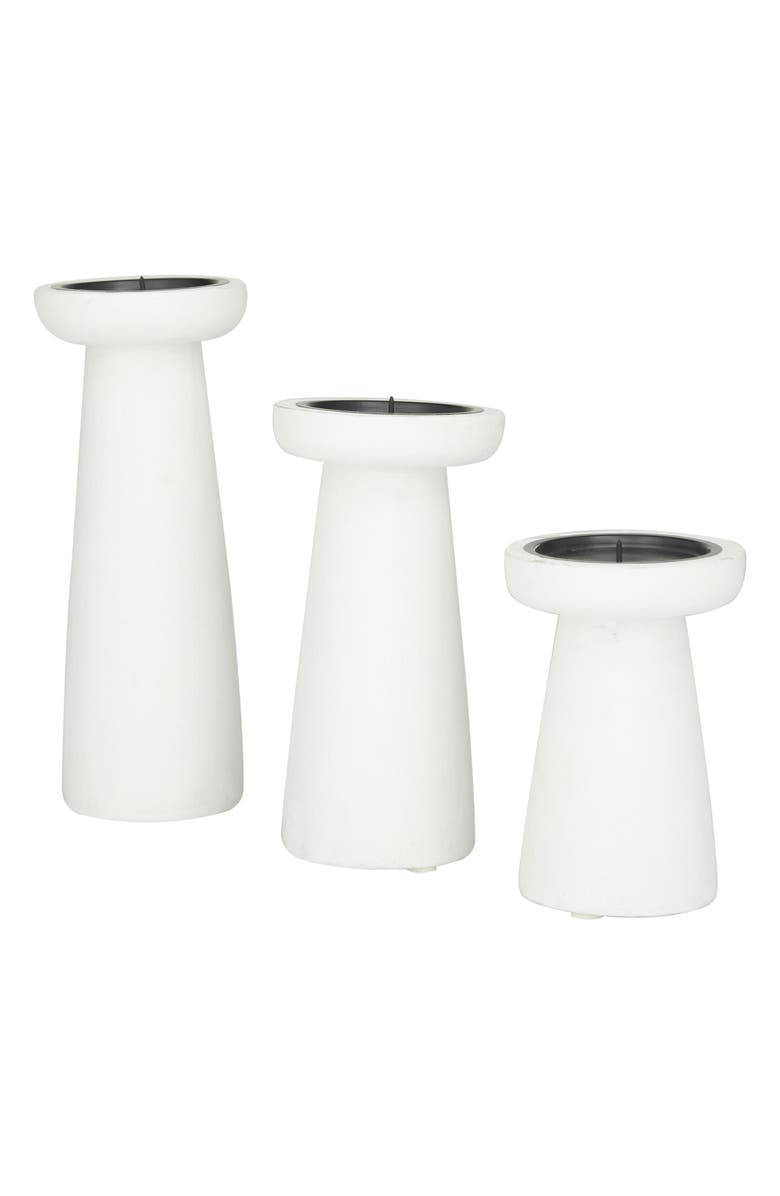 UMA Set of 3 Wood Pillar Candle Holders, Alternate, color, White
