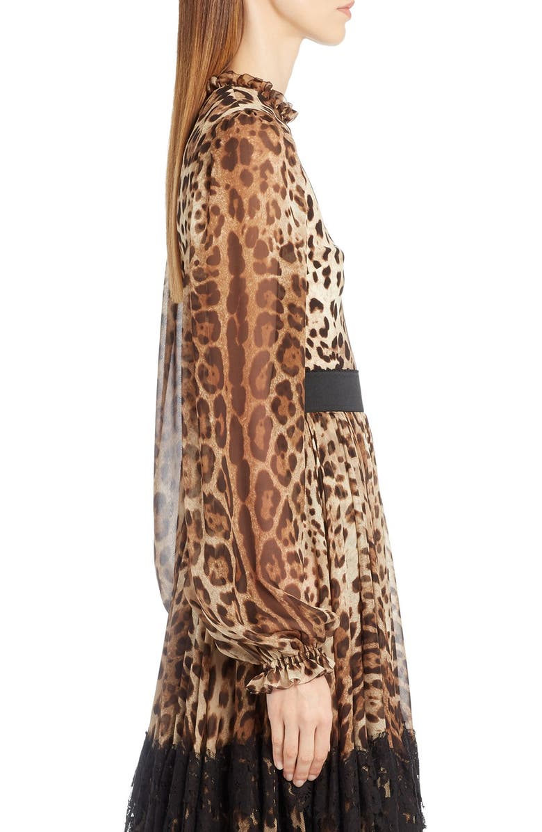 Dolce&Gabbana Leopard Print Stretch Cady Blouse, Alternate, color, 