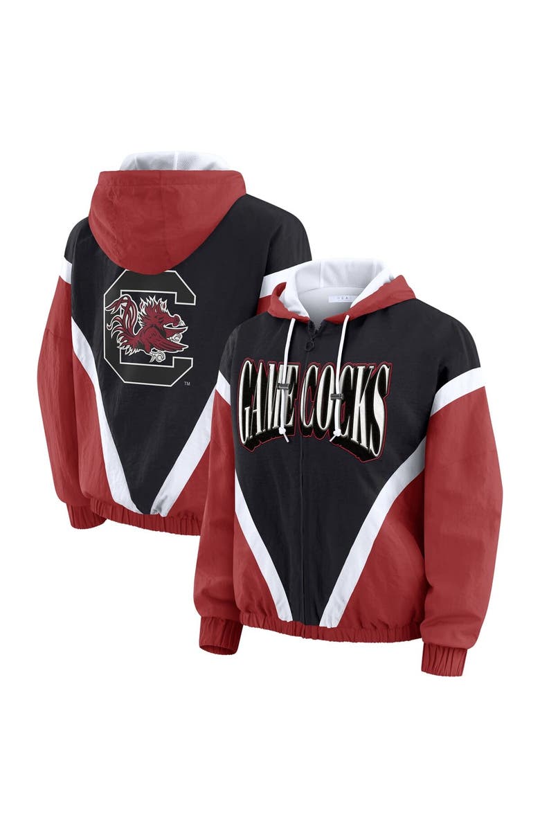 WEAR by Erin Andrews Women's WEAR by Erin Andrews Garnet/Black South Carolina Gamecocks Colorblock Full-Zip Hoodie Windbreaker Jacket, Main, color, 