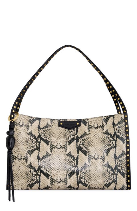 Dylan Snake Embossed Leather Shoulder Bag