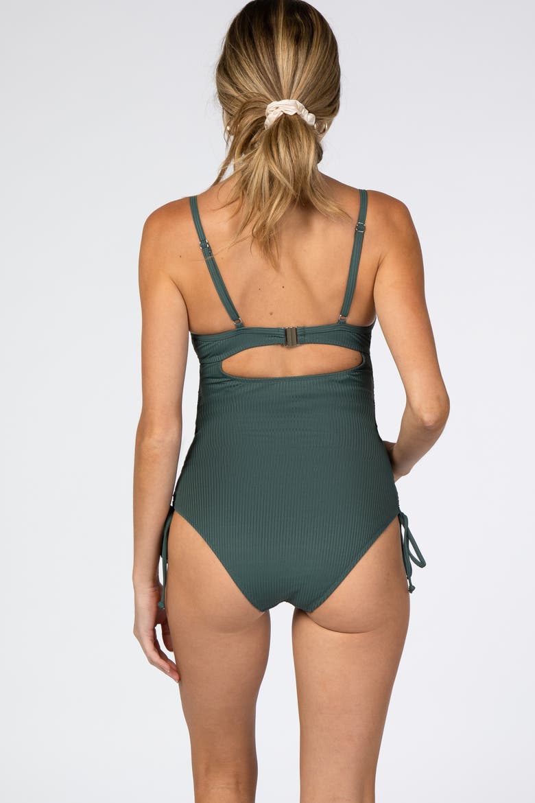 Ribbed Side Tie One-Piece Swimsuit, Alternate, color, Green