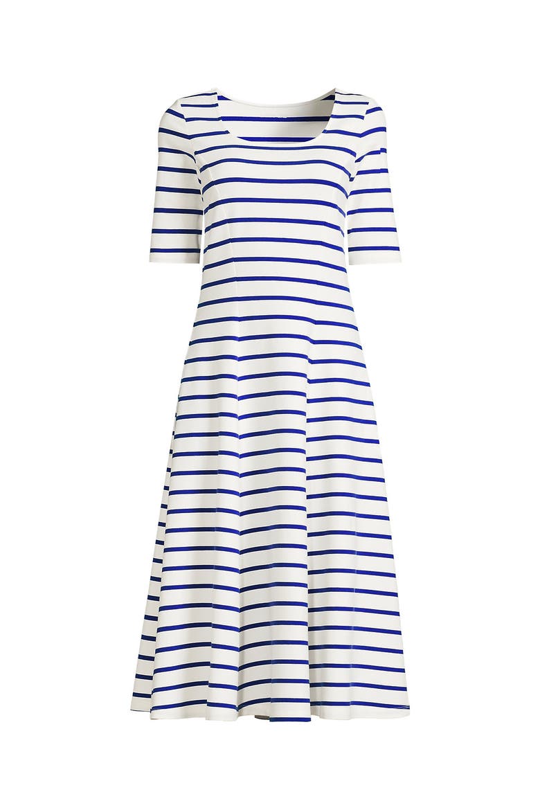 Starfish Elbow Sleeve Midi Fit and Flare Dress, Alternate, color, Ivory/Lapis Spaced Stripe