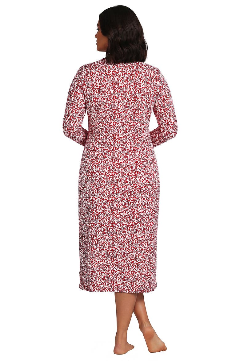 Cotton Long Sleeve Midcalf Nightgown, Alternate, color, Compass Red Pressed Flower