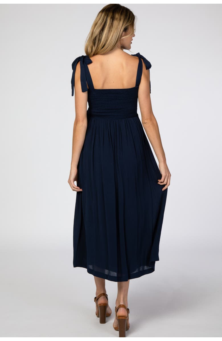 PinkBlush Smocked Tie Strap Midi Dress, Alternate, color, Navy Blue