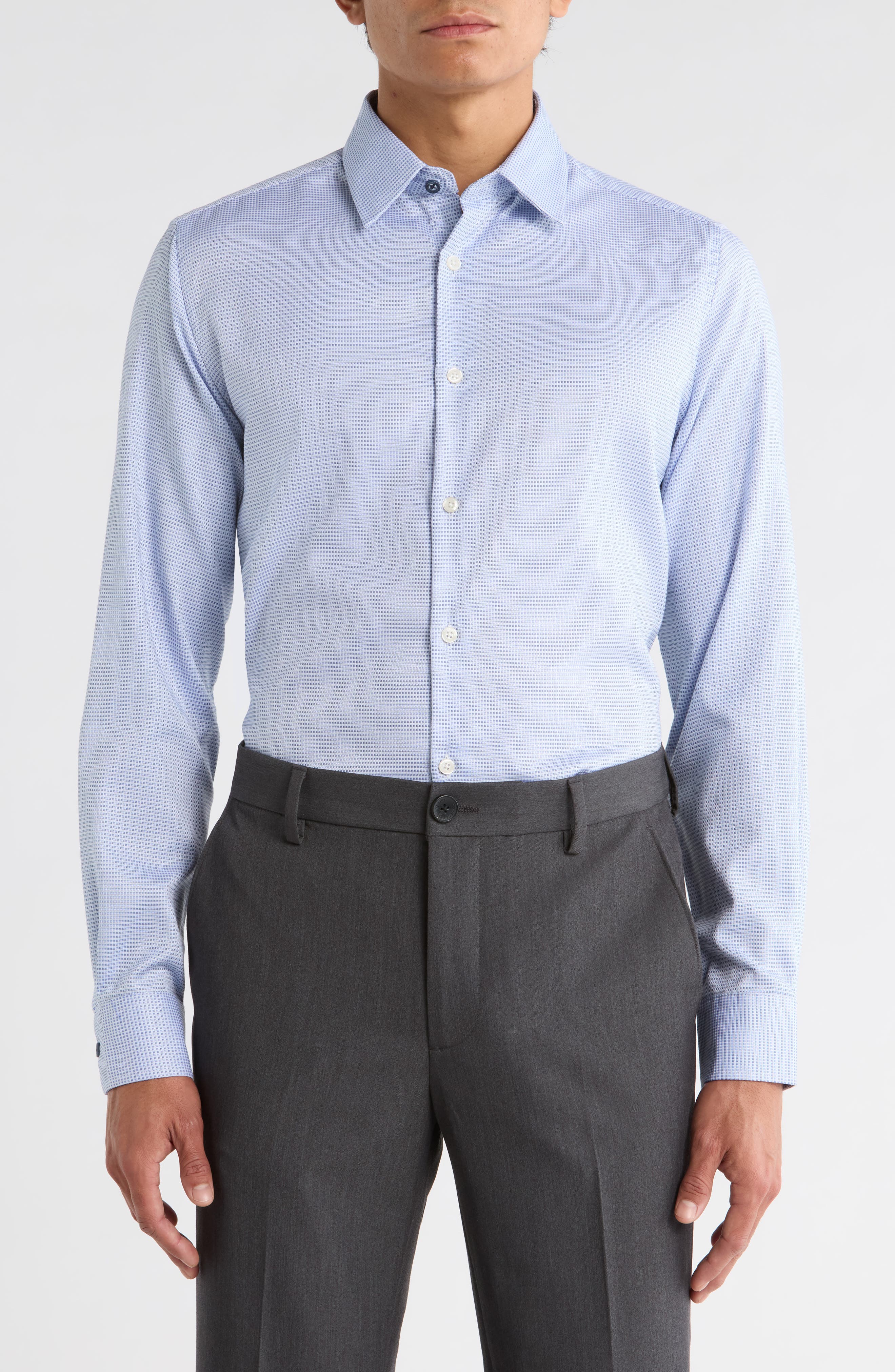 Duchamp Slim Fit Textured Dash Stretch Cotton Dress Shirt