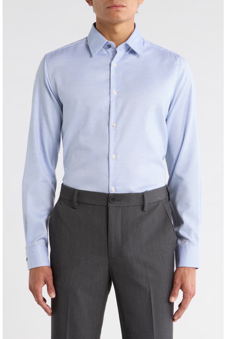 Slim Fit Textured Dash Stretch Cotton Dress Shirt, Main, color, NAVY