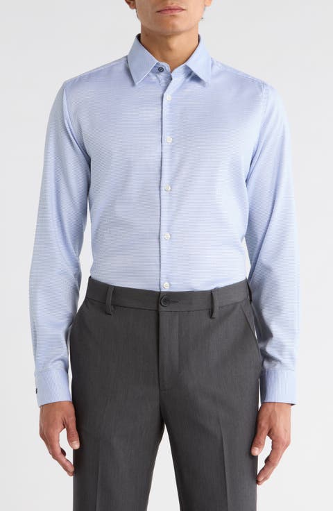 Slim Fit Textured Dash Stretch Cotton Dress Shirt