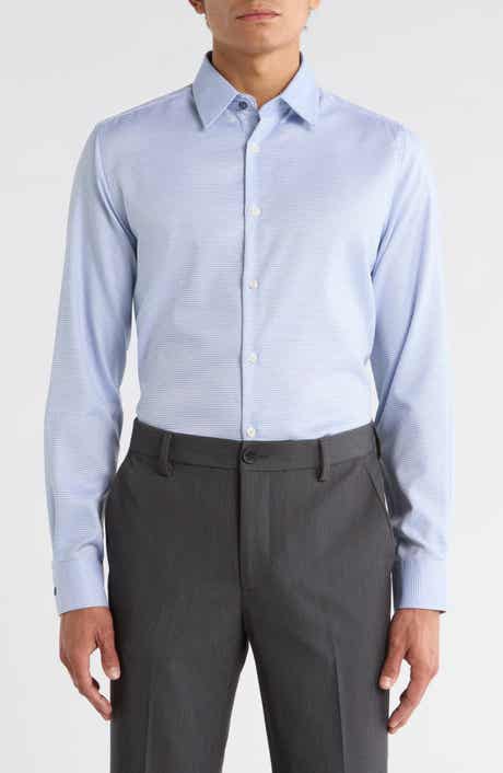 Duchamp Slim Fit Textured Dash Stretch Cotton Dress Shirt