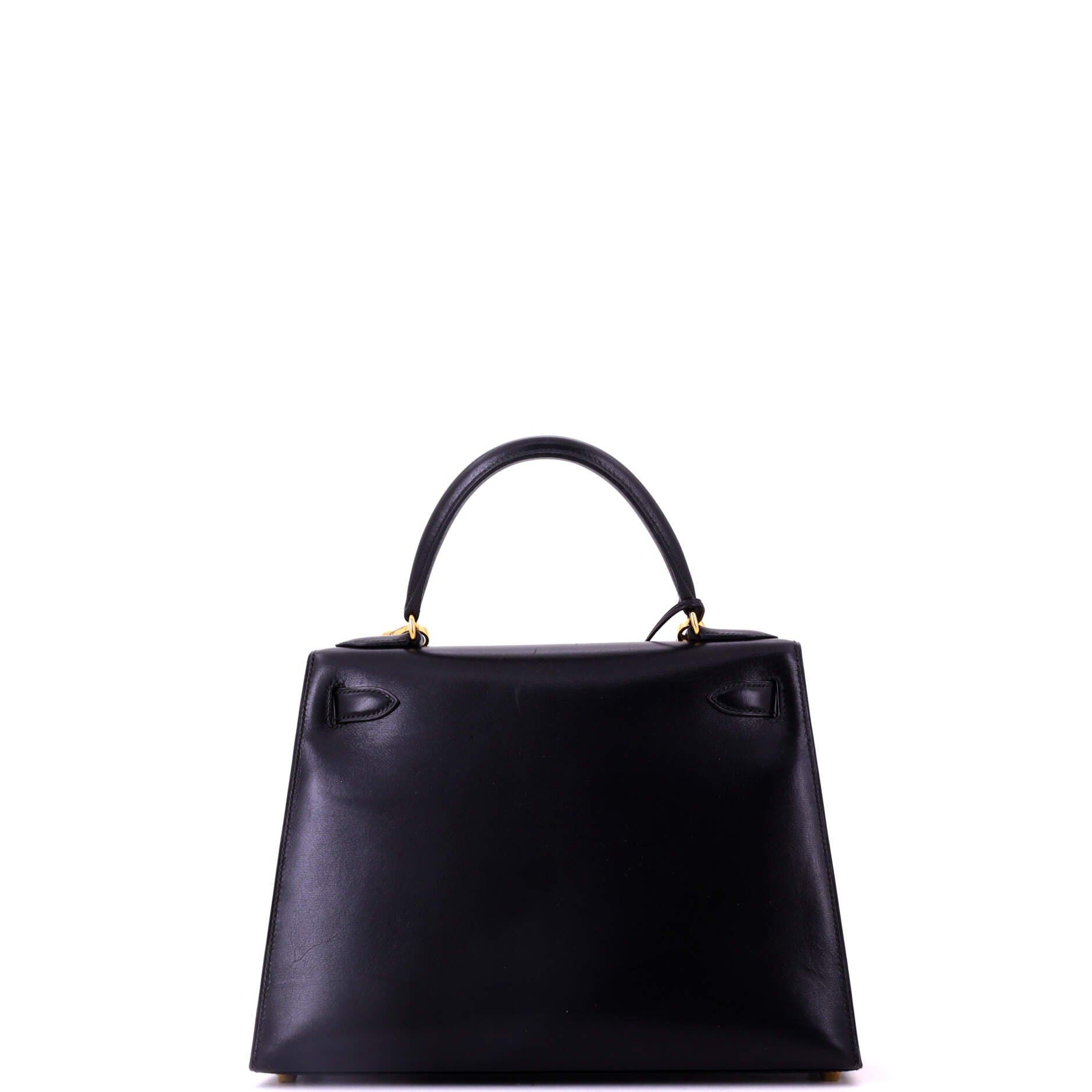 Pre-Owned Hermes Kelly Handbag Black Box Calf with Gold Hardware 28, Alternate, color, Noir