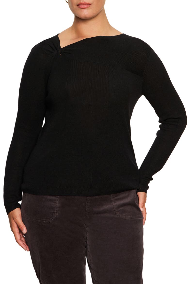 Shoulder Twist Long Sleeve Top, Main, color, BLACK