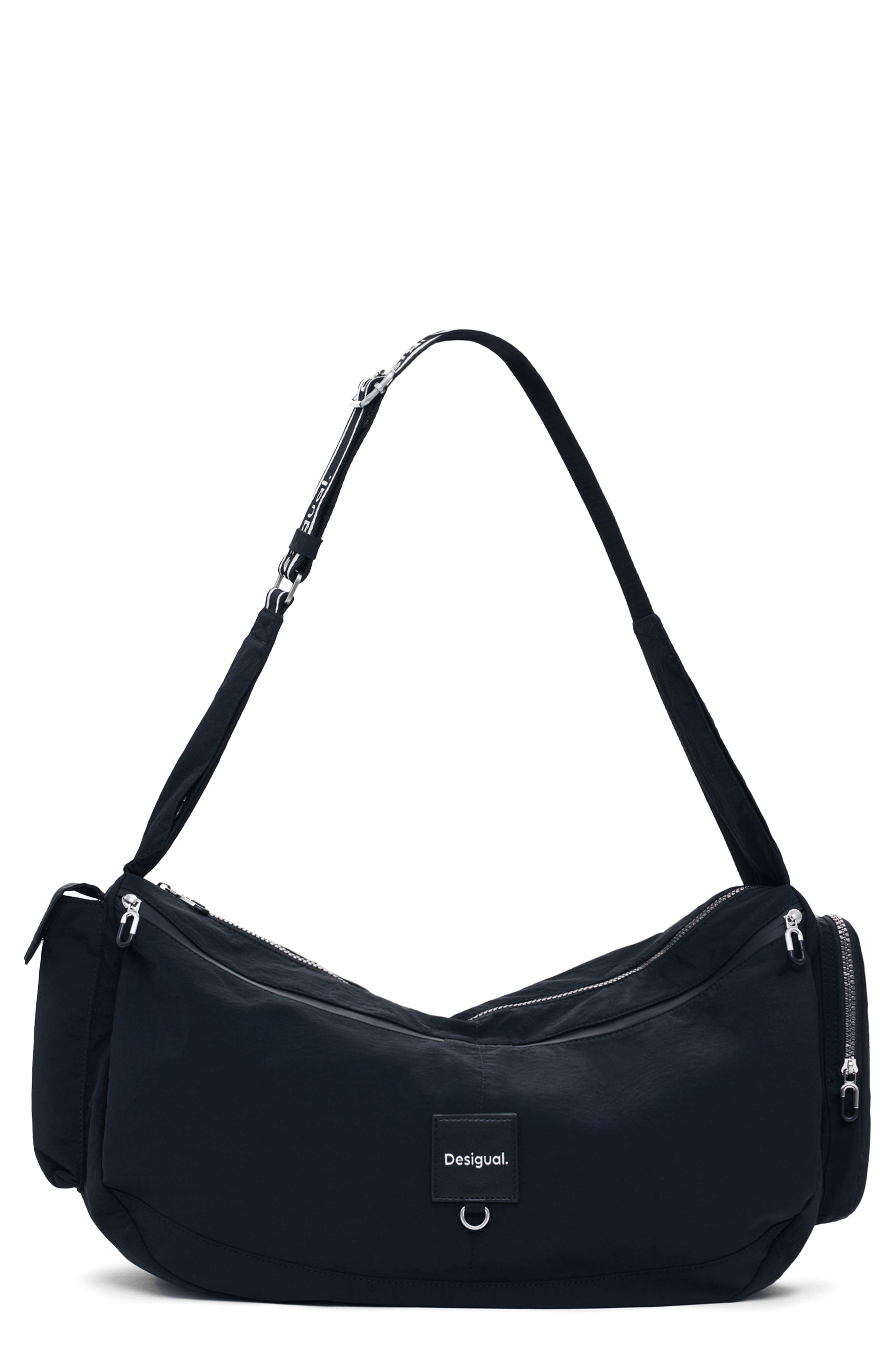 Desigual Large Nylon Duffle Bag, Main, color, Black