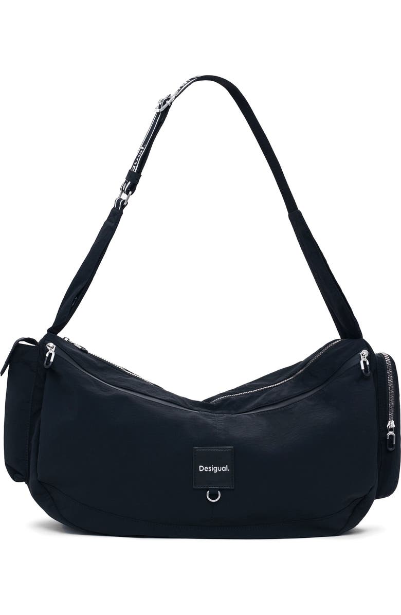 Desigual Large Nylon Duffle Bag, Main, color, Black