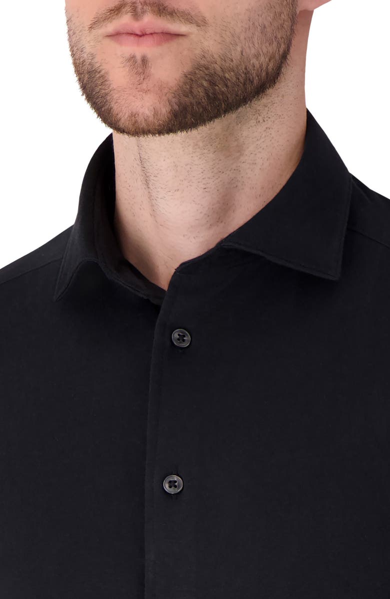 Victor Emmanuel Regular Fit Solid Black Knit Cotton Dress Shirt, Alternate, color, Black