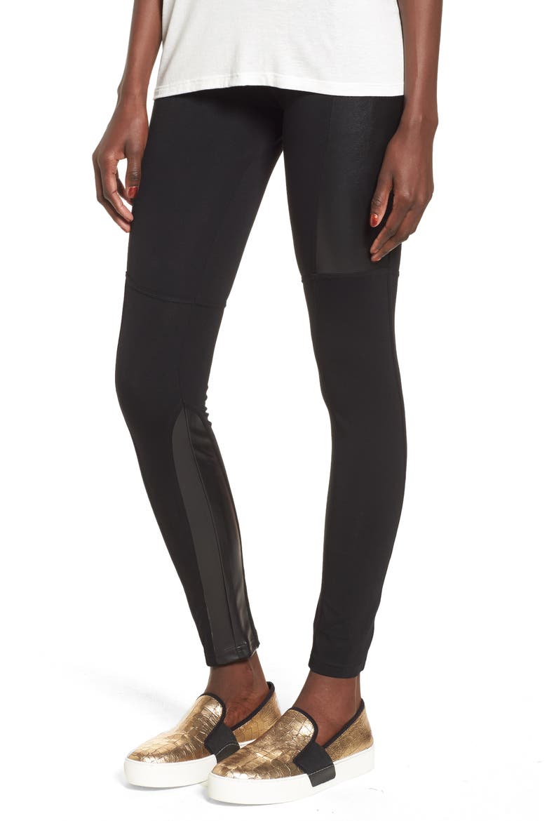 Faux Leather Mixed Moto Leggings, Main, color, BLACK