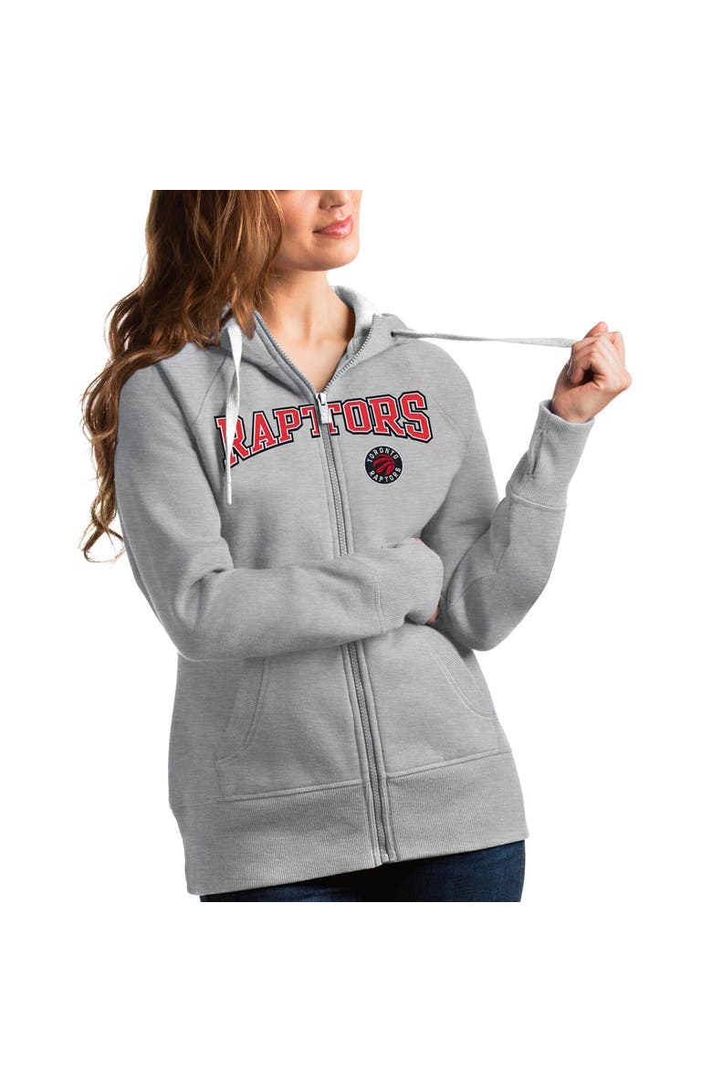 ANTIGUA Women's Antigua Heathered Gray Toronto Raptors Team Victory Full-Zip Hoodie, Alternate, color, 