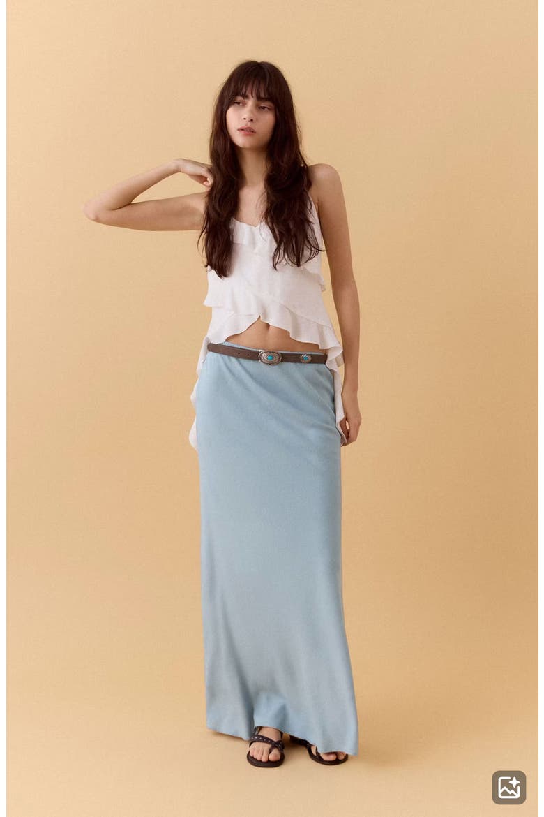 Linen Blend Straight Skirt, Alternate, color, SKY BLUE