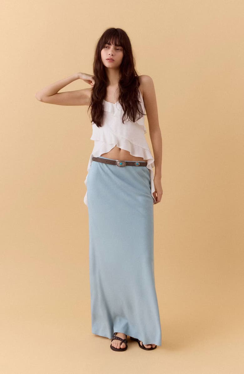 MANGO TEEN Linen Blend Straight Skirt, Alternate, color, Sky Blue