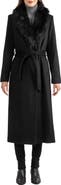 Sofia Cashmere Toscana Genuine Shearling Collar Wool Blend Coat