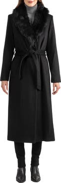 Sofia Cashmere Toscana Genuine Shearling Collar Wool Blend Coat
