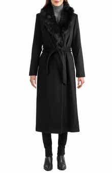 Sofia Cashmere Toscana Genuine Shearling Collar Wool Blend Coat