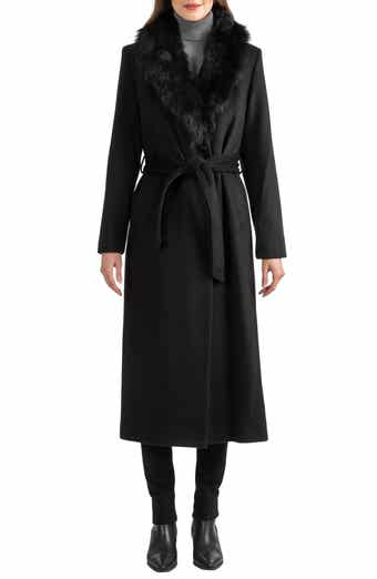 Sofia Cashmere Toscana Genuine Shearling Collar Wool Blend Coat