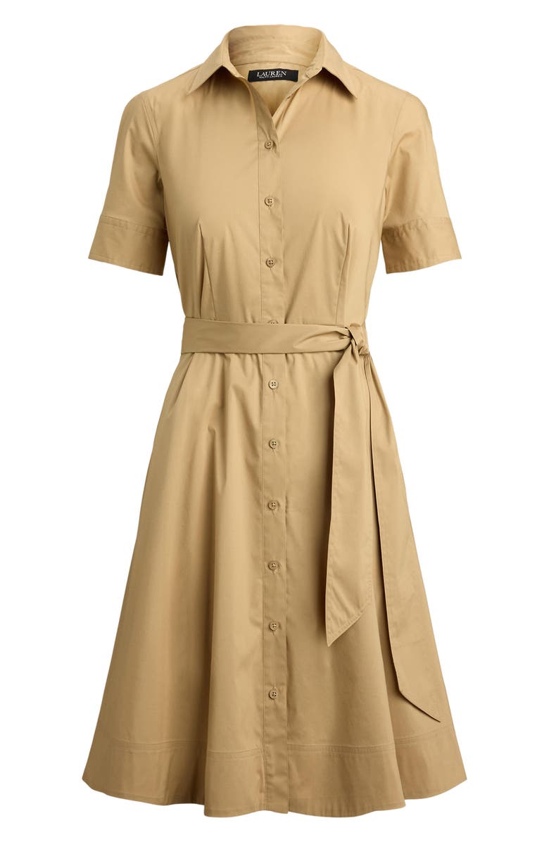Lauren Ralph Lauren Belted Cotton Blend Shirtdress, Alternate, color, Birch Tan