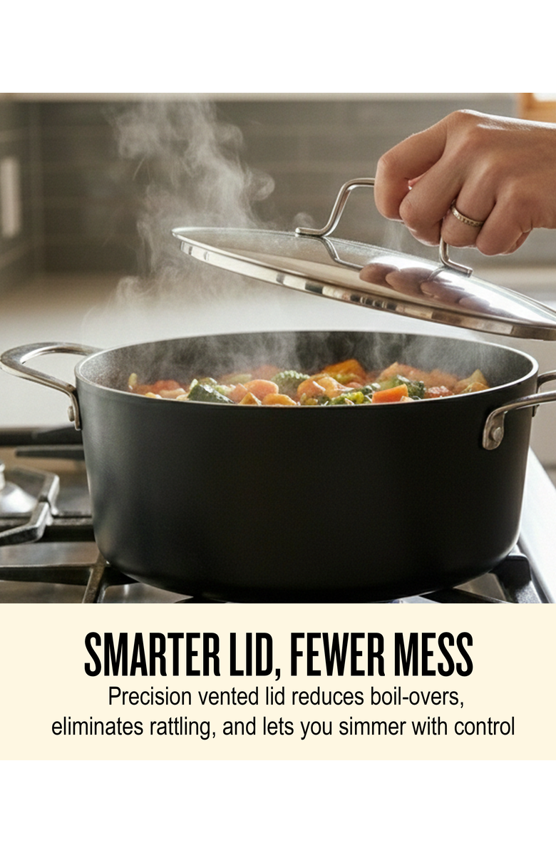 Alva Maestro Nonstick Stock Pot with Lid, Alternate, color, Black