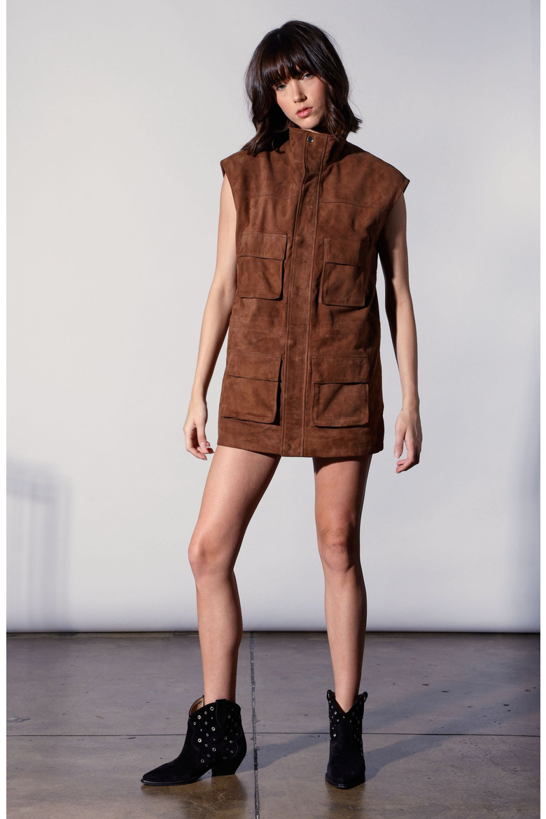 Renata Suede Vest, Alternate, color, Chestnut Suede