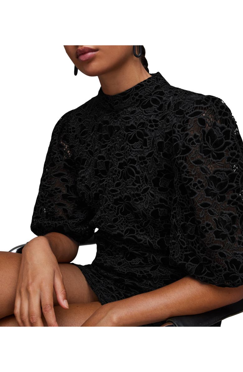 AllSaints Camila Floral Velvet Lace Minidress, Alternate, color,