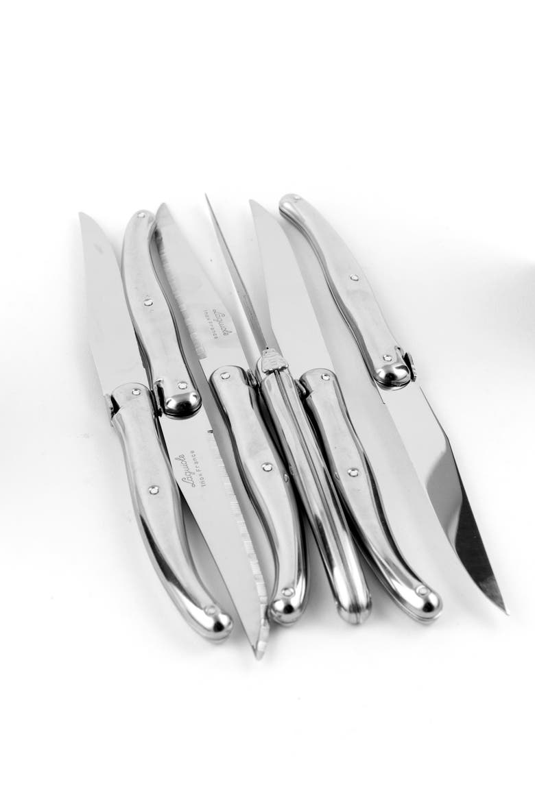 Laguiole 6 Piece Steak Knife Set in Wood Box with Acrylic Lid, Alternate, color, Stainless Steel