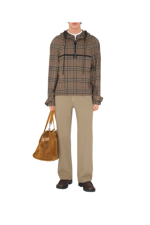 Burberry Half-zip Jacket With Check Pattern In Silk Blend Men In Brush