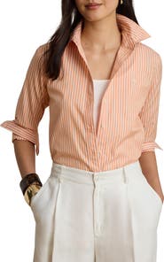 Lauren Ralph Lauren Stripe Cotton Broadcloth Button-Up Shirt