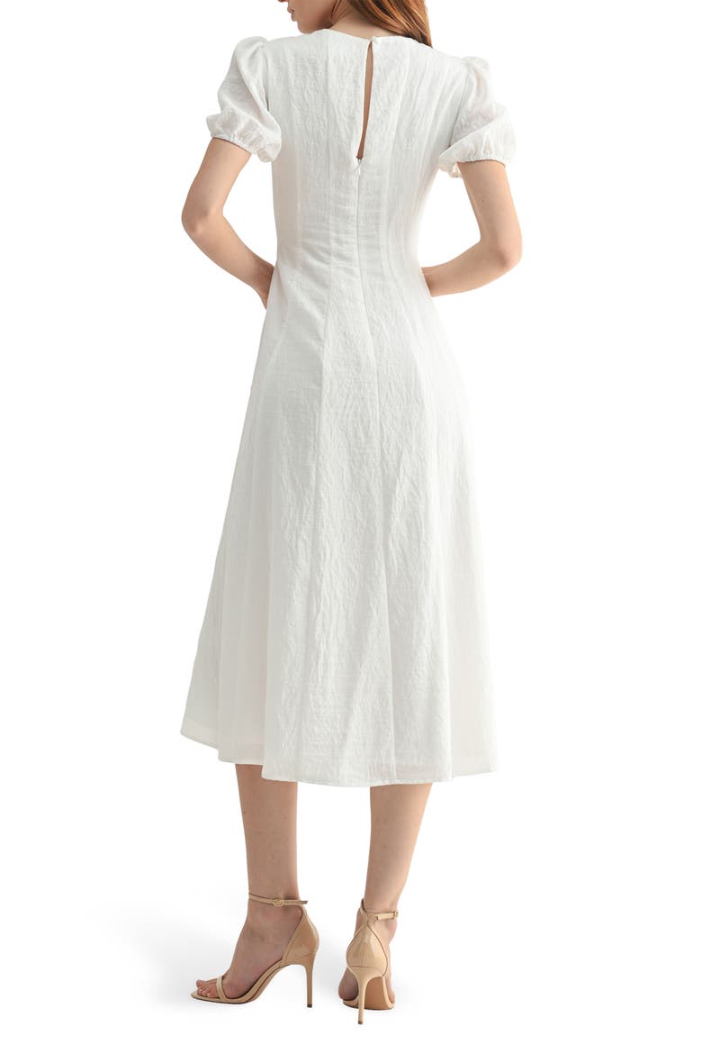 Puff Sleeve A-Line Midi Dress, Alternate, color, OFF WHITE