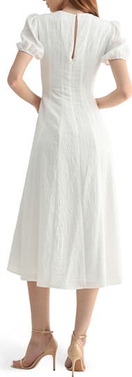 Puff Sleeve A-Line Midi Dress