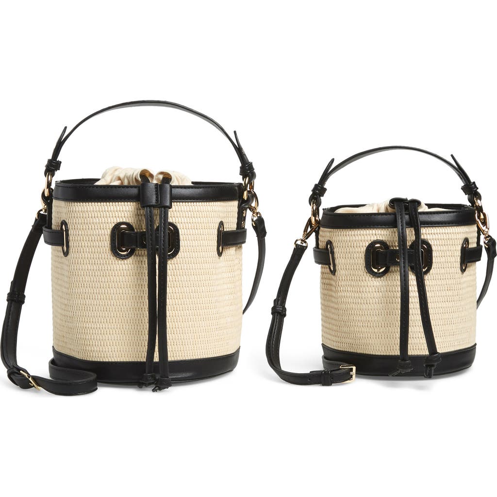 Mali + Lili Gina Set Of 2 Twinning Straw Bucket Bags In Multi