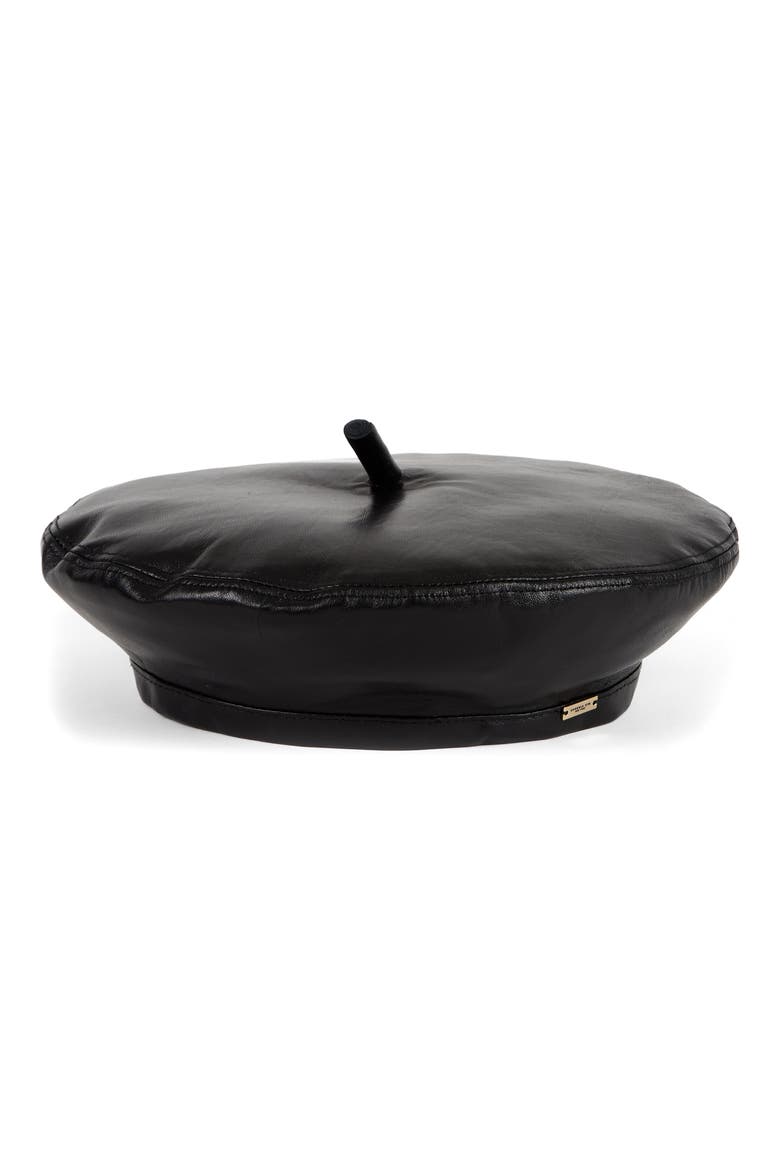 Carter Leather Beret, Alternate, color, BLACK