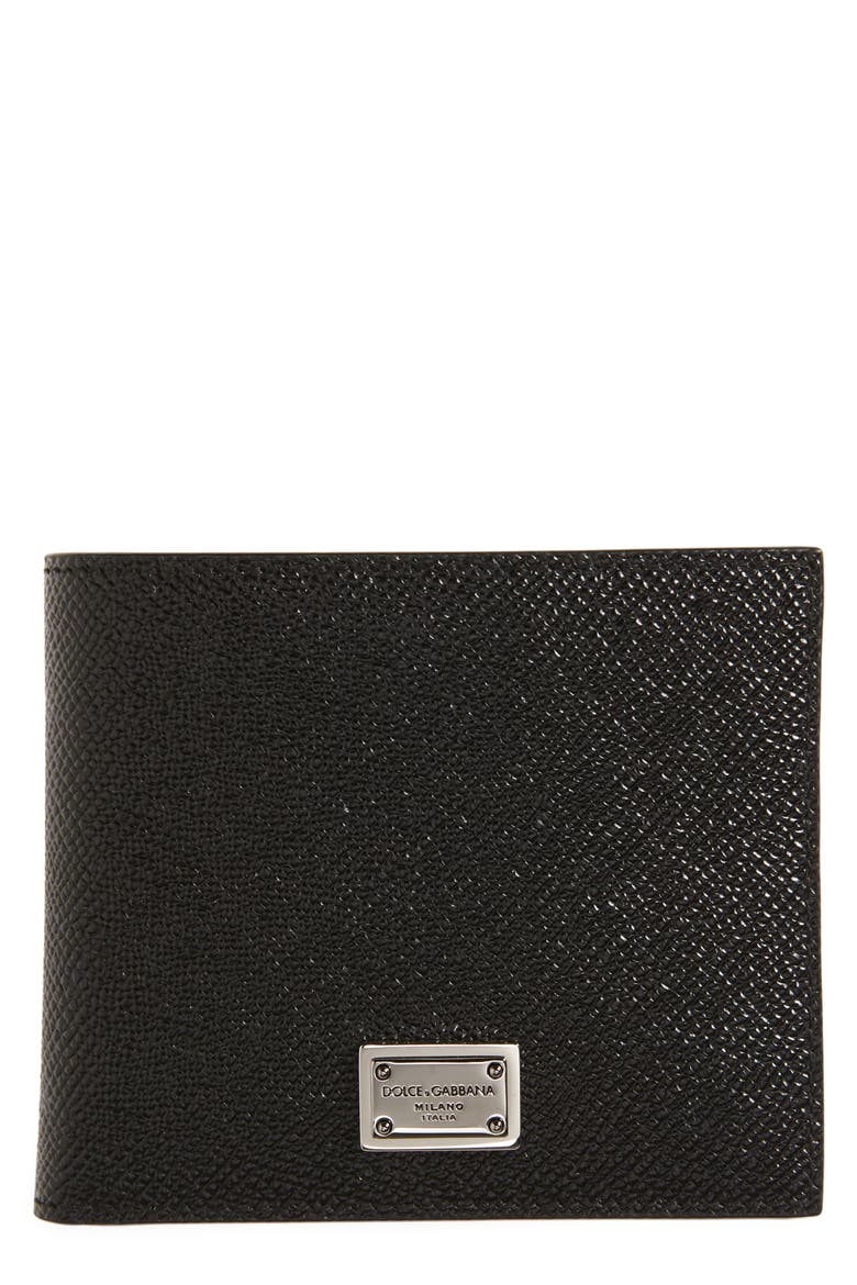 Logo Plaque Leather Bifold Wallet, Main, color, BLACK