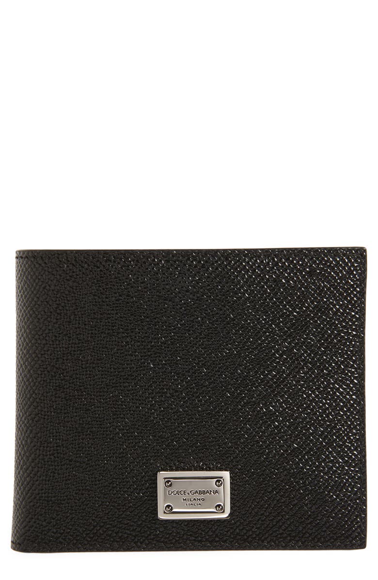 Dolce&Gabbana Logo Plaque Leather Bifold Wallet, Main, color, Black
