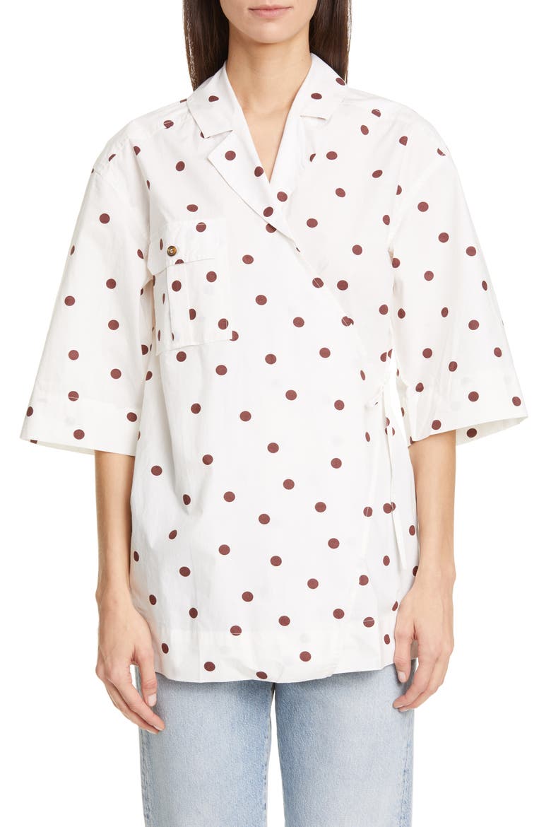 Dot Print Oversize Wrap Shirt, Main, color, EGRET