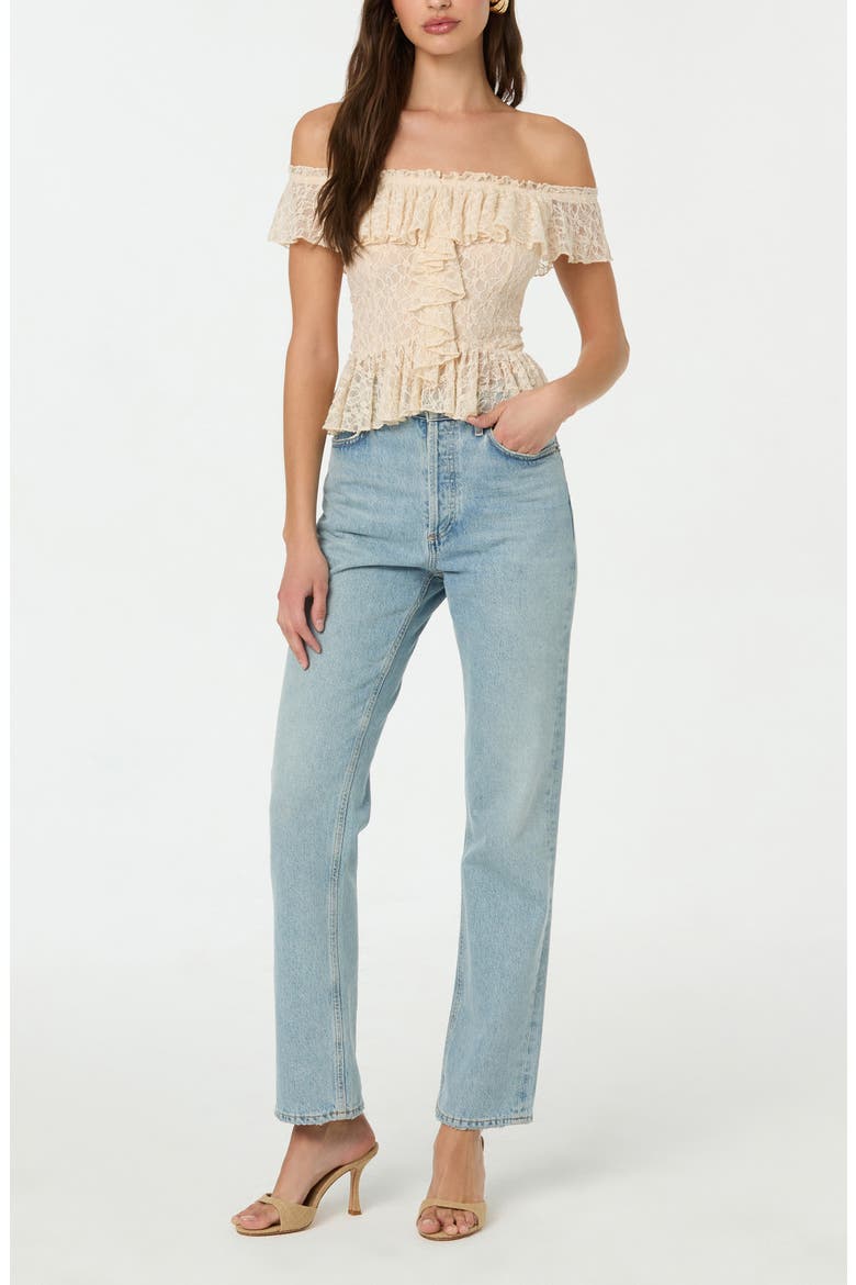 Off the Shoulder Lace Peplum Top, Alternate, color, IVORY