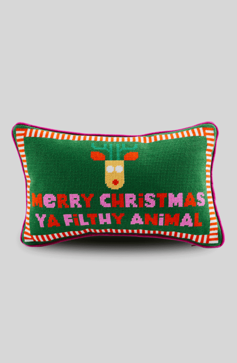 Merry Christmas Filthy Animal Needlepoint Pillow
