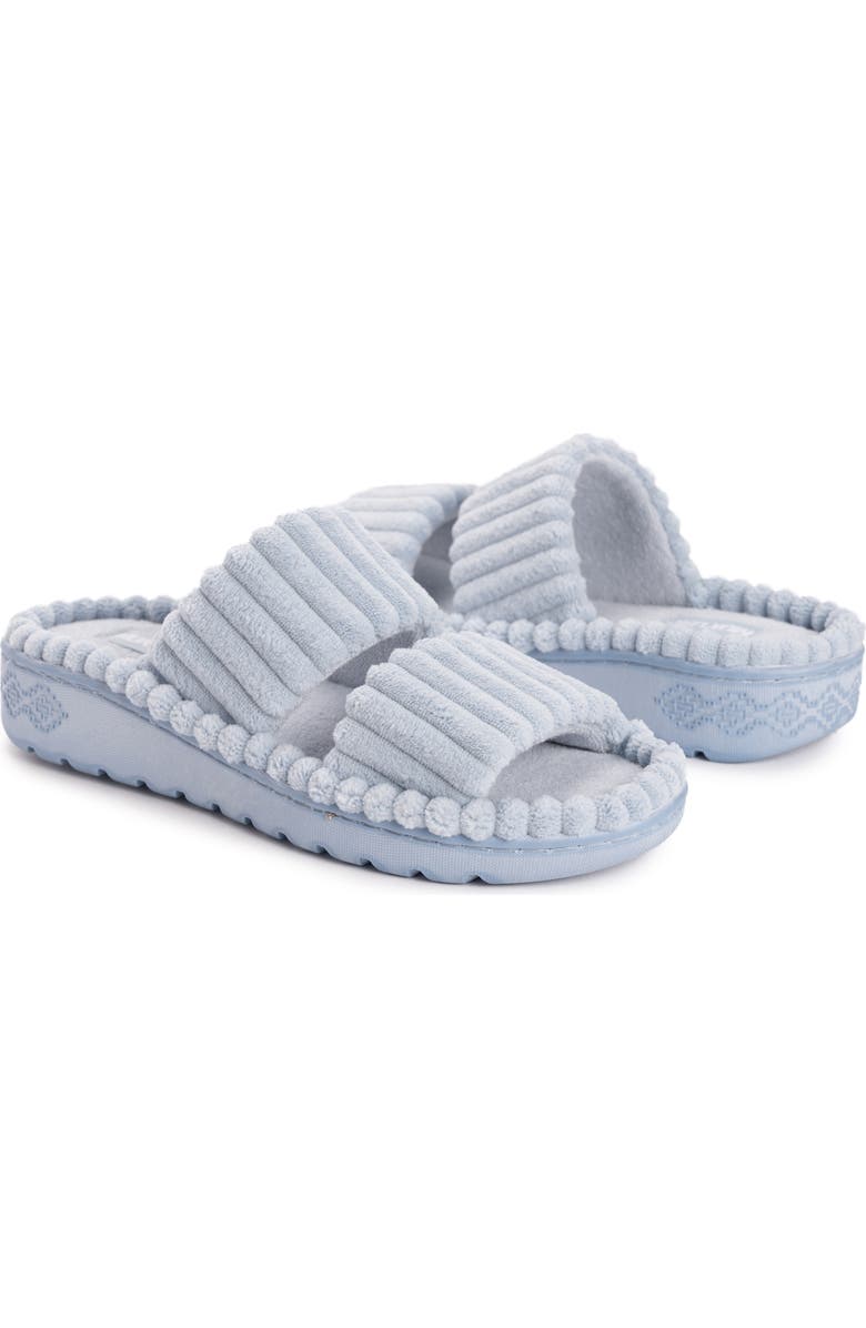 MUK LUKS Cloud Ribbed Terry Double Strap Slide Slipper, Alternate, color,