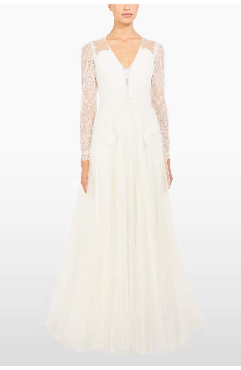 Jenny Packham Silk Crush Lace Long-sleeve Bridal Dress, Alternate, color, Ivory