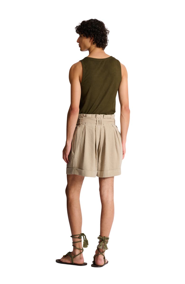 Balmain Cotton and linen Bermuda shorts with T-Bar belt, Alternate, color, Beige