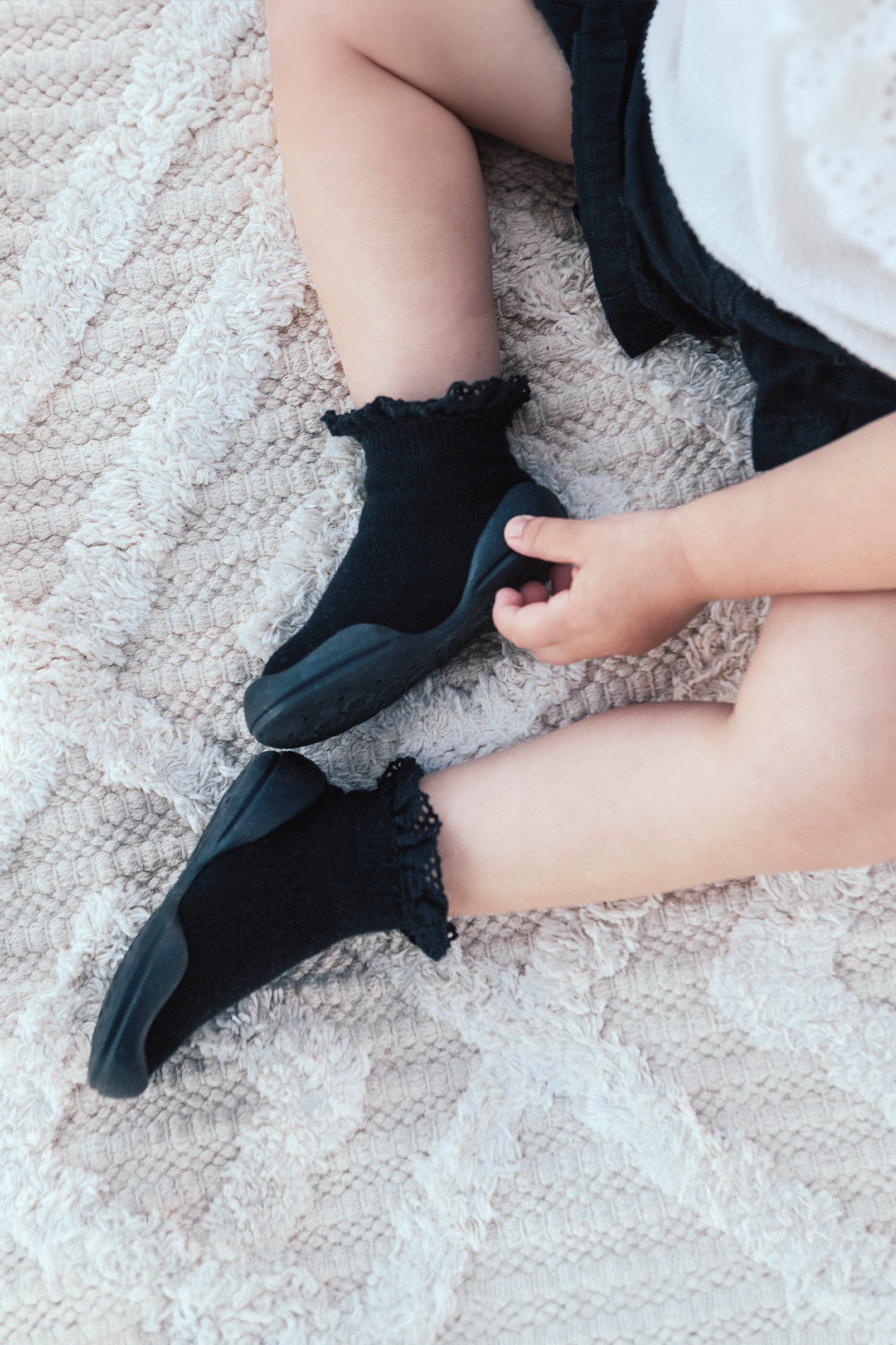 Komuello Toddler Girl Sock Shoes Lace Trim, Alternate, color, Black