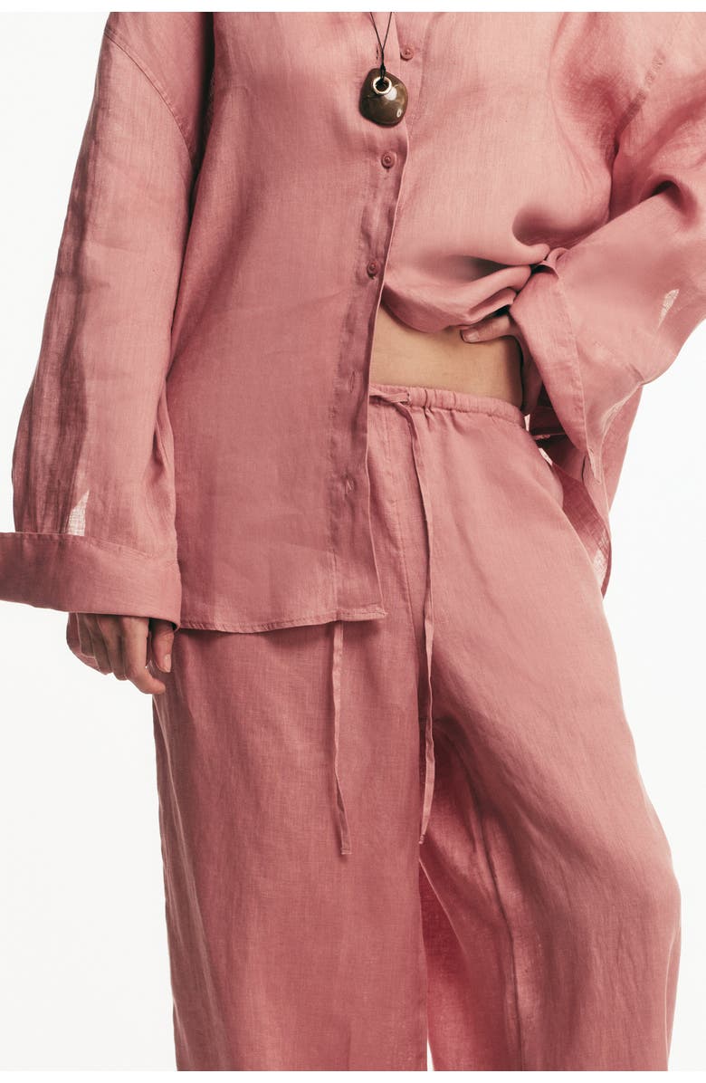 H&M Linen Drawstring Trousers, Alternate, color, Dusty Pink