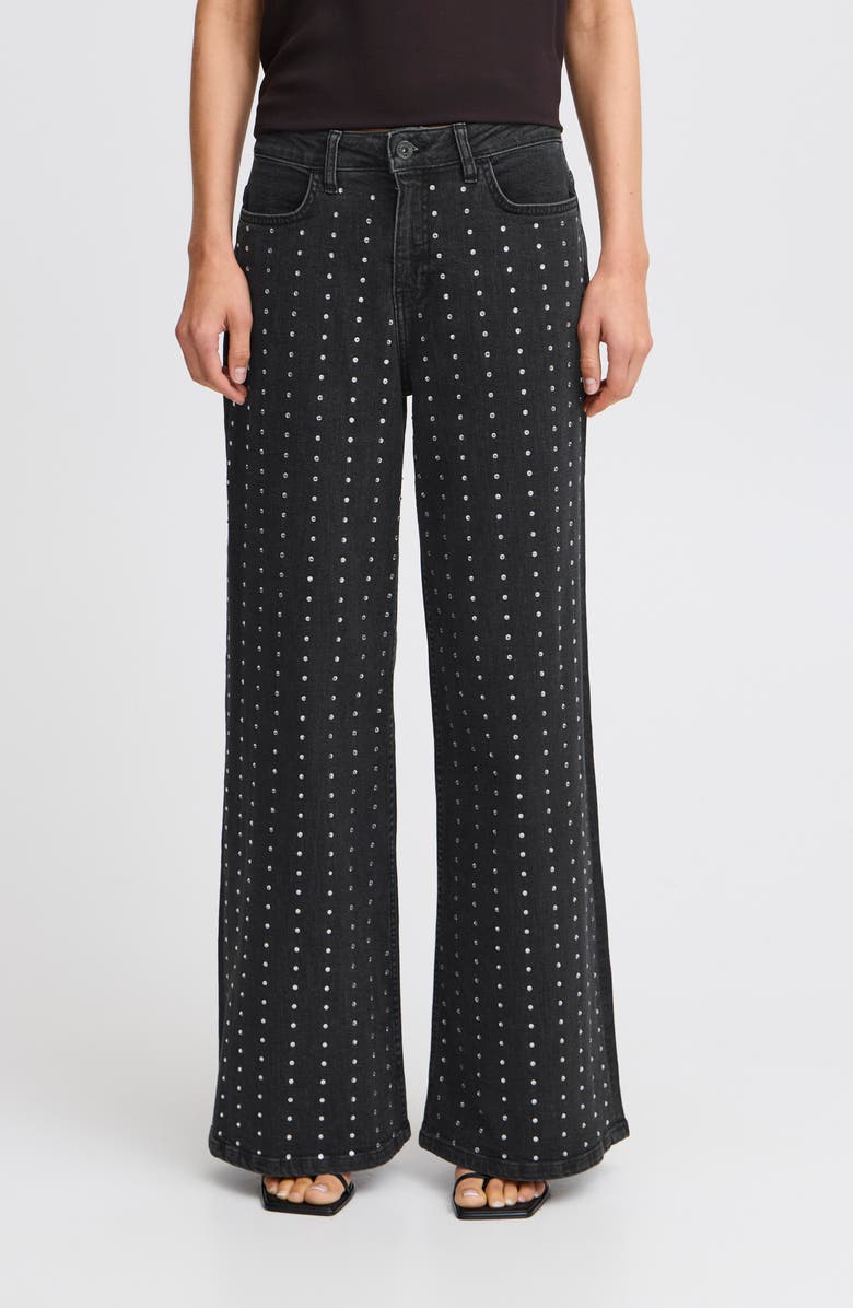 ICHI Studded Wide Leg Jeans, Main, color, 
